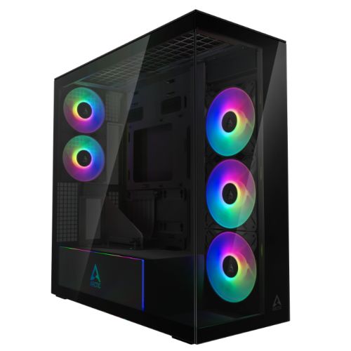 Arctic Xtender (VG Mirror Black) Case w/ Mirror Glass Side and Front, E-ATX, 5x ARGB Fans, ARGB PSU Shroud, Mesh Airflow, GPU Vertical Mount, USB-C 10Gbps